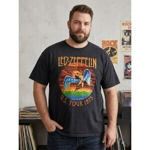 Led Zeppelin U.S. Tour 1975 Tee 2X Black Band Icarus Graphic T-Shirt VTG STYLE